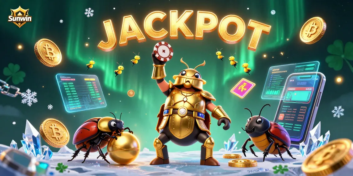 Experience the thrilling jackpot ambiance at Sunwin with vibrant 3D characters and casino elements.