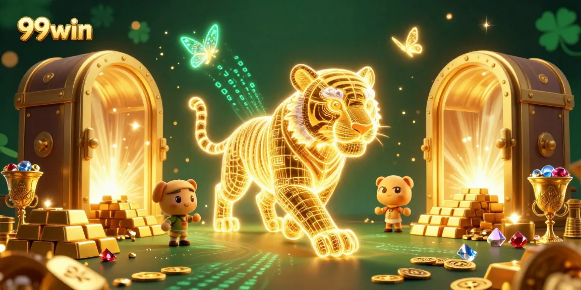 Experience thrilling gameplay with 99win, featuring a glowing tiger in a vibrant casino.
