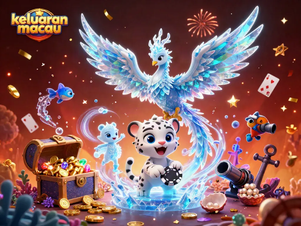 Keluaran macau secara akurat dengan gambar ilusi 3D kartun yang menampilkan karakter kasino mendebarkan dalam suasana magis.