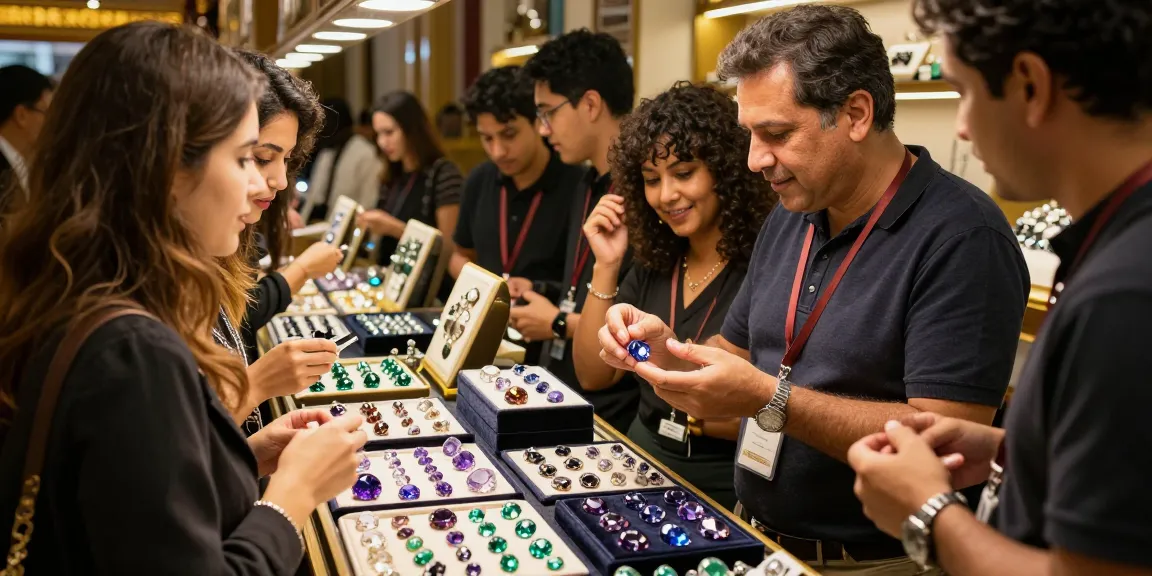 Discover premium gemstones at https://www.mygemspot.com in an inviting market scene with expert merchants.