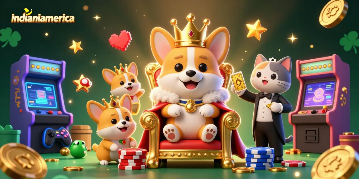 Experience the excitement of gambling at indianiamerica with vibrant casino-themed characters and arcade elements.