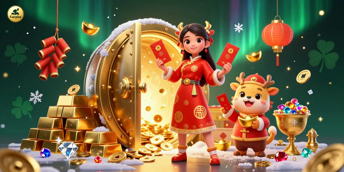 Experience Fairplay by winning big in this festive online casino scene filled with gold and fortune.