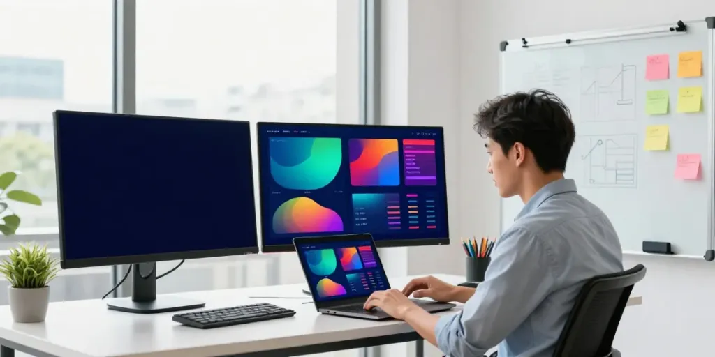 Young professional analyzing sabi4d marketing trends in a modern office setting.