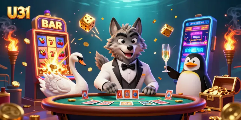 Experience thrilling gameplay at U31, a vibrant casino atmosphere showcasing animated characters and exciting game elements.