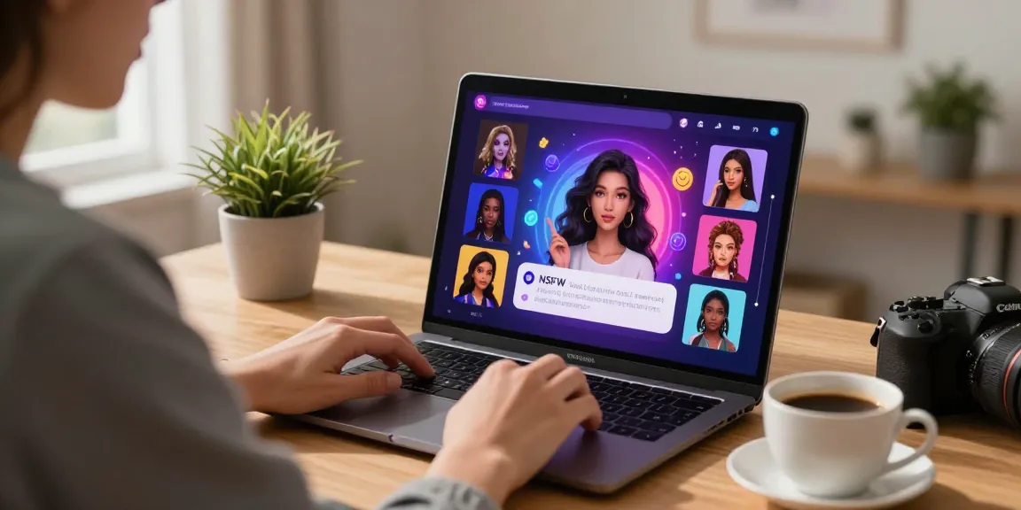 Interactive NSFW AI chat experience with user engaging on laptop in cozy digital workspace.