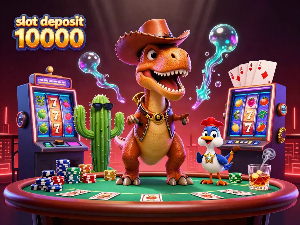 Engage in thrilling gameplay with slot deposit 10000 featuring vibrant slot reels and colorful poker chips.
