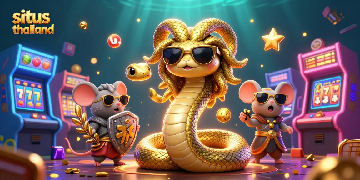 Experience excitement at situs thailand with Medusa, a mouse warrior, in a vibrant casino-themed scene!