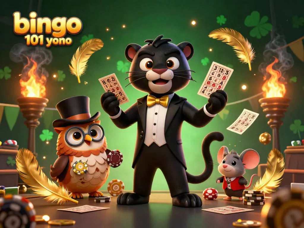 Bermain bingo di aplikasi bingo 101 yono dengan karakter kartun 3D.