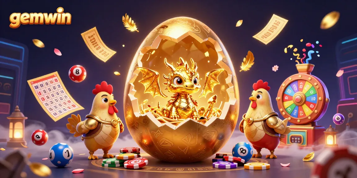 Experience thrilling gaming action with gemwin's colorful lottery scene and golden treasures.