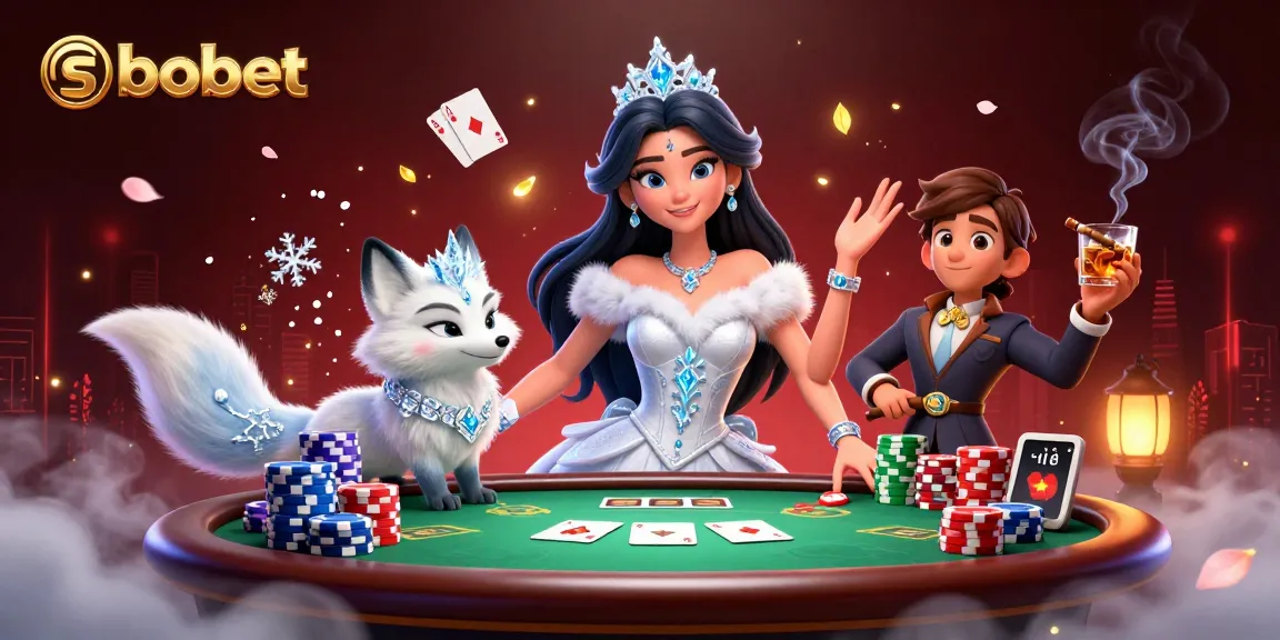 Engage in sbobet sports betting with vibrant poker elements and a creative winter theme.