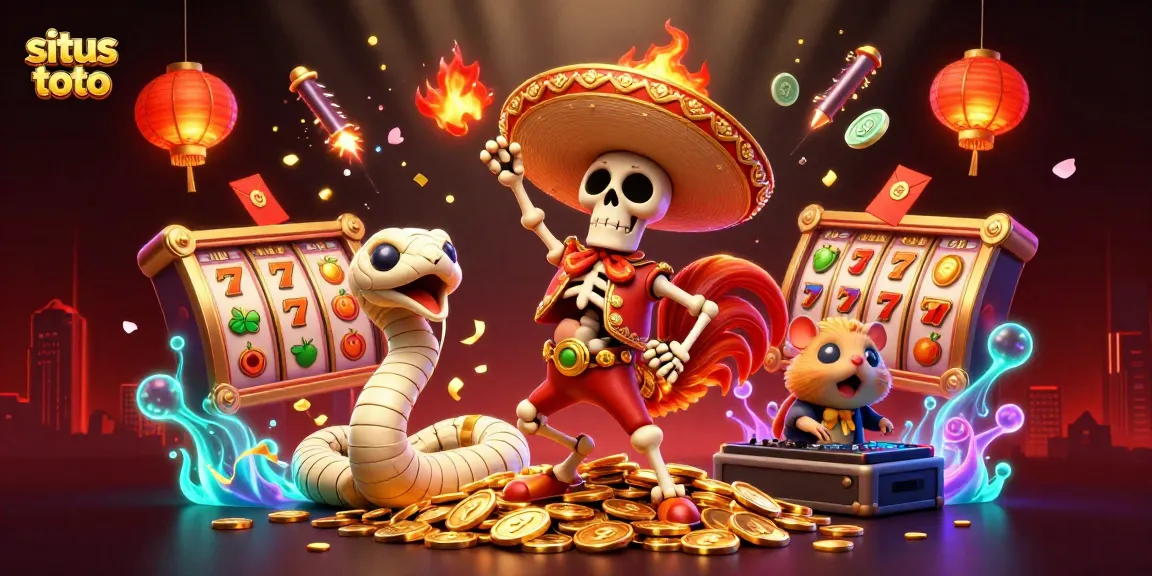 Join the winning action at situs toto with a festive 3D casino illustration featuring lively characters and casino elements.