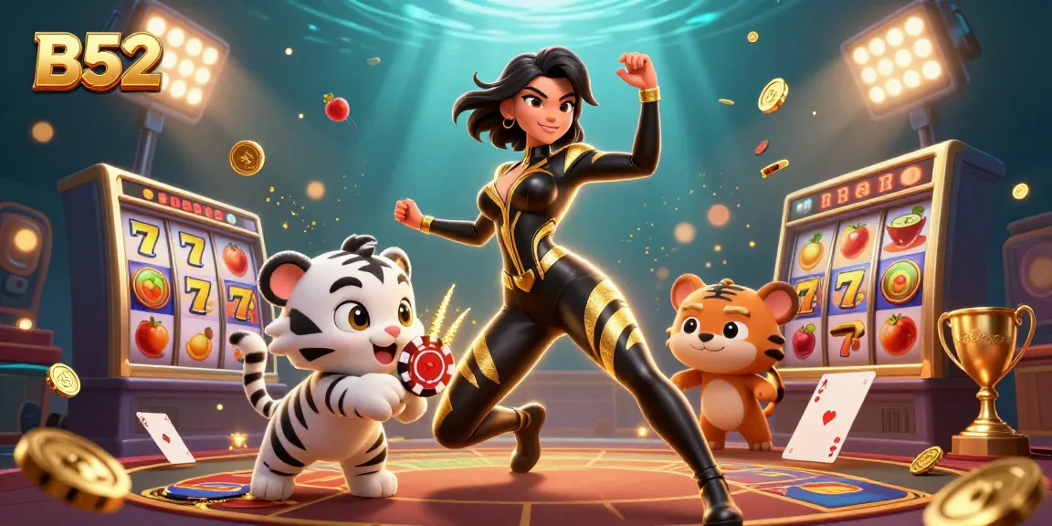 Experience thrilling B52 slot wins with vibrant 3D casino characters and lucky game elements!