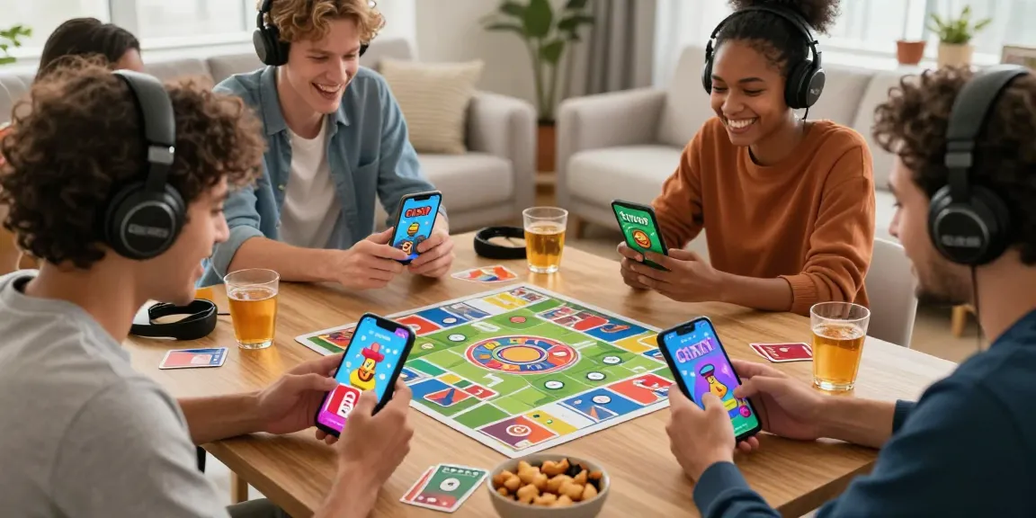 Engaging gameplay session of friends enjoying Card Rummy on mobile devices in a cozy living room.