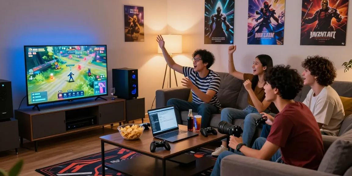Friends playing together in a hit club gaming night, showcasing excitement in a cozy setting.